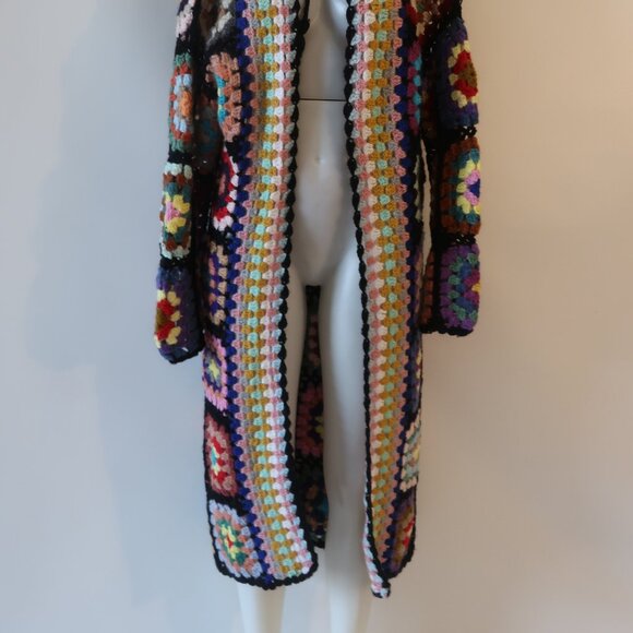 NWT Womens Tina Demel Multicolor Hood Granny Square Crochet Cardigan Sweater M/L - Picture 3 of 13